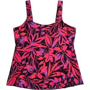 Lands' End Pink & Purple Tropical Floral Flutter Tankini Swim Top XL 18 NWOT